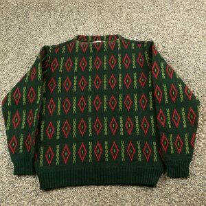 Vintage Ski Sweater Palmett Norwegian Wool Geometric Unisex Small 1960s 70s